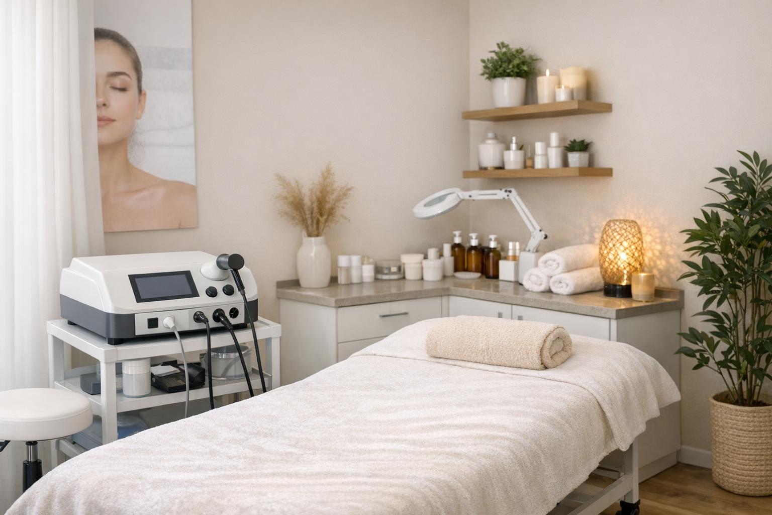 opis zdjęcia: gabinet kosmetologiczny z urządzeniem do terapii Indiba i przyjaznym wnętrzem